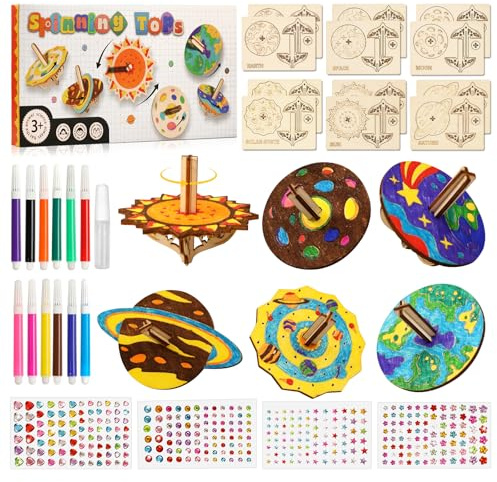 lompyeu Trottole per Bambini, Mini Trottola in Legno Creativi,Kit per attività creative con il legno per bambini 5 6 7 8 9 10 Anni