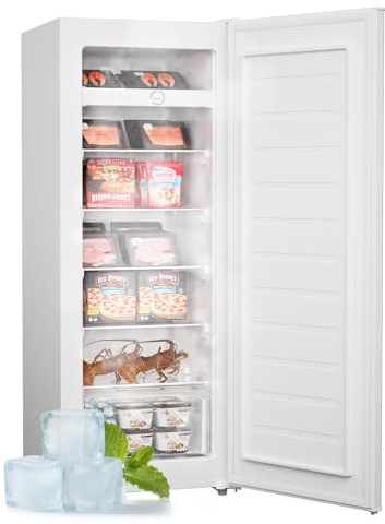 Upstreman 7.0 Cu.Ft Upright Freezer, Large Capacity Stand Up Freezer with 5 Adjustable Shelves, Convertible Refrigerator/Freezer, Reversible Door for Home, Basement, Apartment (White)