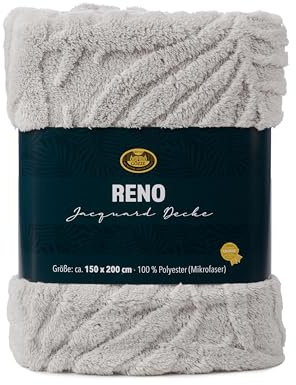 Gözze - Jacquard Decke Reno, Kuschelige Wohndecke mit Blatt-Muster, Weiche Sofadecke in Hoch-Tief-Optik, 150 x 200 cm - Silber