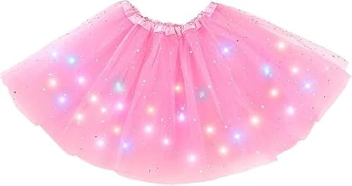 YUYWWAN Jupe Tutu LED pour Femme, 30 CM LED Jupe de Ballet Tutu en Lumineuse pour Cosplay, Carnaval, Fête, Danse,Noël (FR/ES, Numérique, Taille Unique, Rose)