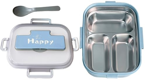 Xijobido Boîte Repas En Acier Inoxydable | Boîtes Repas Inox avec Couvercles et Couverts,Boîte Aliments 3 Compartiments Étanche pour École Garderie Pique-nique