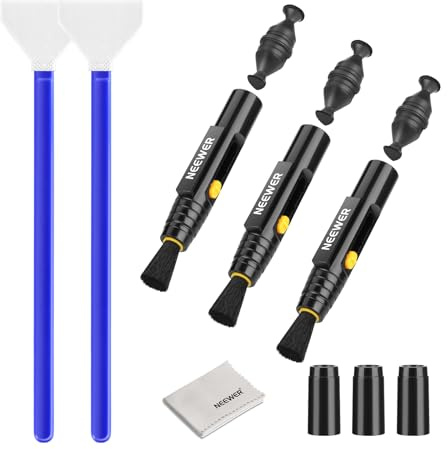 NEEWER 6in1 Kameralinsrengöringssats för elektronik, telefoner, surfplatta, 3 x dubbla linshuvudmarkörer 2 x 24 mm Full Frame-sensordynor 1 x rengöringsduk, HM-48