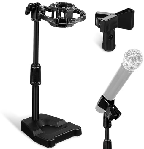 Baluue Verstellbarer Mikrofonständer Tisch mit Stoßdämpfer Kunststoff und Metall Inklusive Shock Mount Halterung und Mikrofonklammer für Aufnahmen und Reden