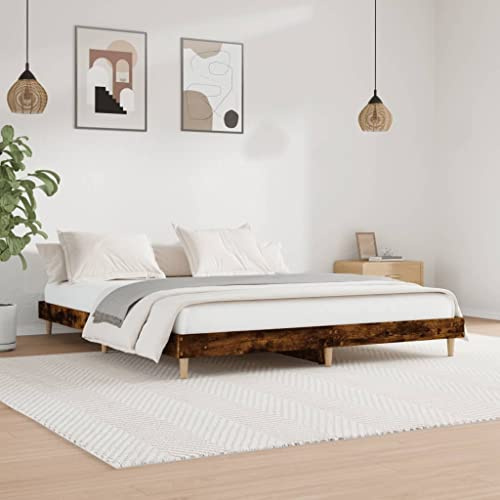 Kaloriko Bettgestell Räuchereiche 160x200 cm, Holzwerkstoff, Robustes Plattformbett für Schlafzimmer, stabiles Bett ohne Matratze, Holzbettrahmen