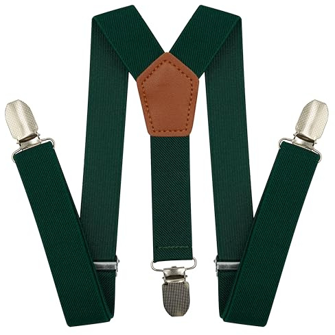 BEWDIO Dark Green Toddler Suspenders, Kids Suspenders with Strong Metal Clips for Boys and Girls (76-06)