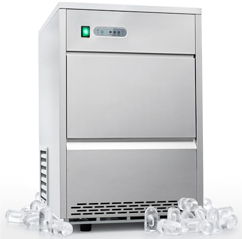 KLAMER Eiswürfelmaschine Gastro 26 kg/24h, vollautomatisch aus Edelstahl | Ice Maker für Restaurant, Bar und Hotel, verschließbarer Eisbehälter mit Abschaltung bei Wassermangel oder vollem Behälter