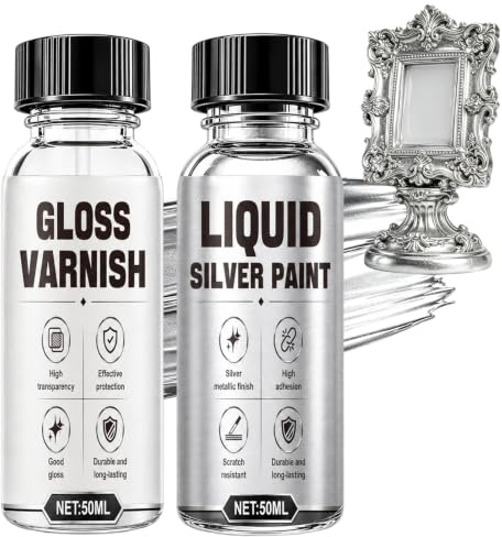 Liquid Silver Leaf Paint, Chrome Paint for Metal, Quick-Drying, Waterproof | Glossy Finish, High-Gloss Effect, Multi-material Compatibility, for Restoring Old Picture Frames and Resin Artworks