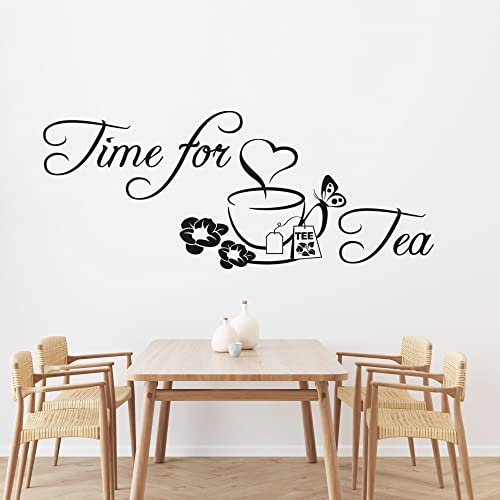 GRAZDesign Wandtattoo Küche Time for tea Tee Tasse - Wandsticker Sticker Esszimmer, Wanddeko Wand-Aufkleber, Küchen Deko selbstklebend, 74x30cm, 070 schwarz