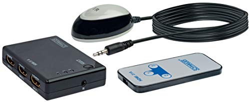 SCHWAIGER -HDM31A 531- HDMI-Umschalter mit IR Empfänger/Verteiler/ 3 IN > 1 Out/ 3X HDMI-Buchse > 1x HDMI-Stecker/automatisch/ 1,2 m/schwarz