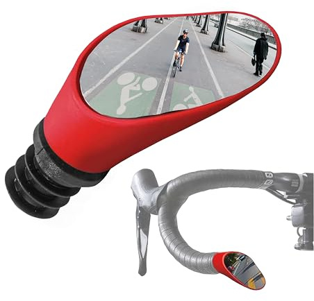 Sprintech Swiss-Made Convex Chrome-Plated Bike Mirror for Drop Bars – Hand-Finished, Adjustable, Reflective Surface, Durable ABS Housing, Universal Fit for Enhanced Rear Visibility (Red, Single)