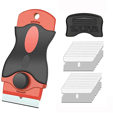 Gebildet 2 pezzi Raschietti a Doppia Testa + 2 pezzi Raschietti in Plastica con 20 Lame - Raschietto per Piano Cottura in Ceramica/Raschietto per Pellicola per Auto/Raschietto per Vetro