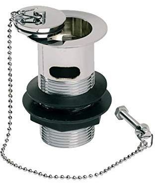 Bathroom Basin Sink Slotted Waste with Brass Plug & Chain Stay 1 1/4 Chrome