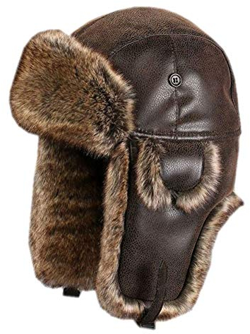 Insun Unisex Wintermütze Fliegermütze Trappermütze mit Kunstleder Fellmütze Herren Russenmütze Braun L Hut Umfang 58cm