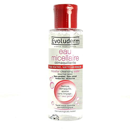 EVOLUDERM - Eau Micellaire Démaquillante Peaux Réactives, Sujettes Aux Rougeurs - 100 ml - 93% d'Origine Naturelle - Végan - Fabrication Française
