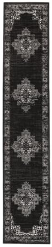 RugVista Vintage Vega Teppich, 80 x 400 cm, Schwarz | Vintage, Rechteckig, Mittlerer Stapel, Nur chemische Reinigung, Oeko-Tex 100, Wohnzimmer, Esszimmer, Schlafzimmer, Küche