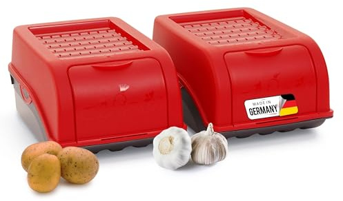 Novaliv Kartoffel Aufbewahrungsbox | 2x klein 3,5L | ROT | Zwiebelbox | Gemüsebox stapelbar Kartoffelbox Zwiebel Aufbewahrung Kartoffelkorb Obstbehälter Kartoffelkiste Frischhaltedose Möhren