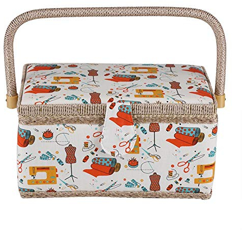 GOTOTO Boîte à Coudre Panier Couture avec Poignée, Kit de Couture pour Maison et Voyage, Accessoires de Couture Boîte de Rangement 27,8 x 18 x 14,5 cm
