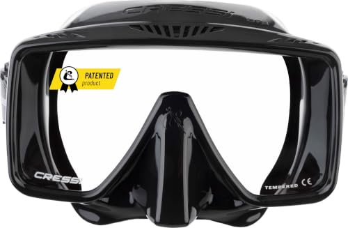 CRESSI dal 1946 SF1 & Dry Combo Set, maschera quadrata frameless con lente temperata + snorkel Dry, ideale per apnea e snorkeling, unisex, Nero , One Size