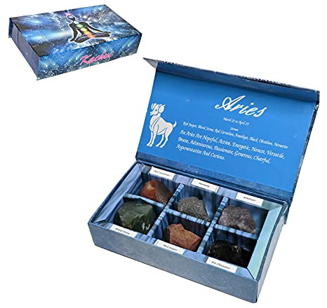 KACHVI Cristal Bélier Cadeaux-Zodiaque Signe des Pierres pour compléter Les Pierres de Naissance-Cristaux de guérison naturels avec Horoscope Box Set