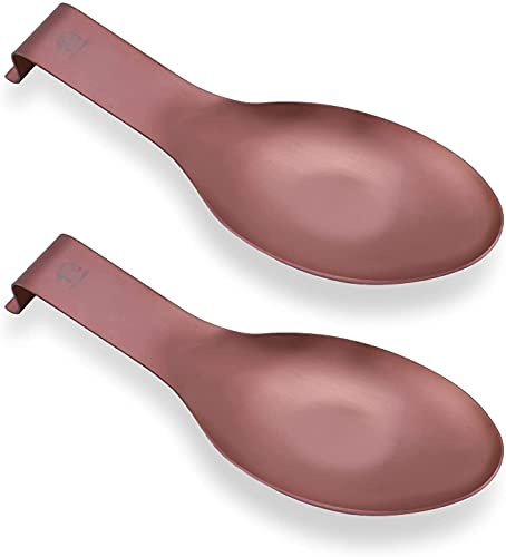 Vila KuChe Stainless Steel Spoon Rest for Kitchen Spoon Holder Counter Cooking Utensil Rest Spoon Heavy Duty Dishwasher Safe (Rose Gold 2pcs)
