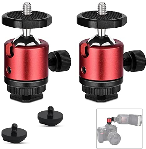 Lot de 2 Mini têtes de trépied à rotule avec Trou fileté 1/4 - Rotation à 360° - pour Appareil Photo, DSLR, lumière LED, Support de rotule Compatible avec Nikon, HTC Vive VR, Monopod, Slider, trépied