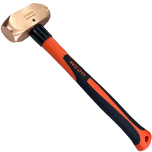 WEDO Copper Flat Hammer 3600g(8lb), Sledge Hammer with Fiberglass Handle, Length 700mm(28), Die-Forged, Corrosion Resistant