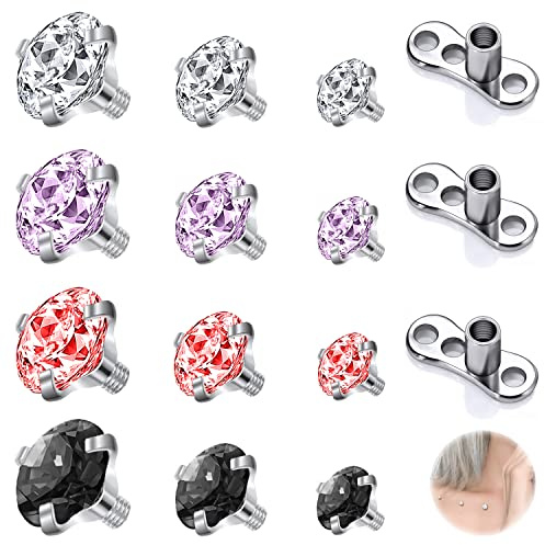 ZS Dermal-Piercing-Schmuck aus Edelstahl, 16 g Diamant, CZ, Dermal-Anker-Top, Mikrodermal-Piercing, Schmuck für Männer und Frauen, 14–15 Stück