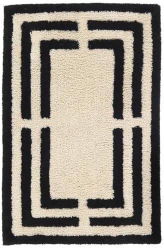 RugVista Chateau Badematte, Rechteckig, 60 x 90 cm, Natural/Schwarz | Moderne, Niedriger Stapel, Maschinenwäsche, Oeko-Tex 100, Rutschfest, Badezimmer