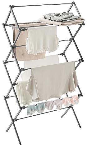 SONGMICS Wäscheständer, Standtrockner klappbar, kompakt, platzsparend, Stahlrahmen, 37 x 75 x 135,1 cm, einfacher Aufbau, für Innen- und Außenbereich, grau LLR770G01