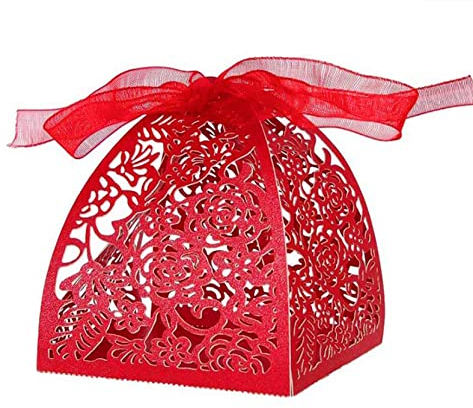 Wambere 25 Stück Geschenkbox Geschenkschachtel Aushöhlen Kleine Box Schachtel Geschenkschachteln für Hochzeit Süßigkeiten Verpackung Geburtstagsfeier Weihnachtsfeier Geschenkboxen,Rot