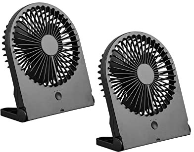 Setpoint Lot de 2 mini ventilateurs avec batterie, connexion USB-C à 3 niveaux, noir, hauteur 23 cm
