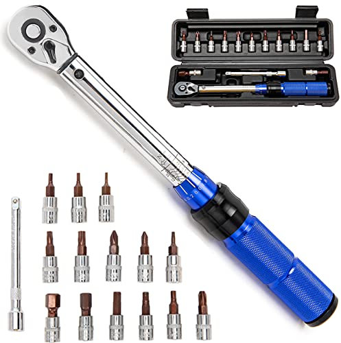 Set di chiavi dinamometriche per bici, attacco da 1/4 pollici Click 17,7 pollici/libbre. a 212,4 pollici/libbre (2-24Nm) Kit di attrezzi per chiavi dinamometriche per bicicletta con cacciavite dina