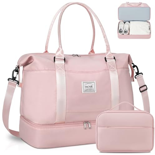 BAGAIL Reisetasche – Wochenend- und Übernachtungs-Fitness-Tragetasche mit Nasstasche, Muttertasche für Arbeit und Lieferung, A-rosa, Extra Large Set, Reisetasche mit Kulturbeutel