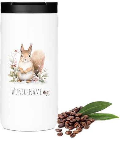 GRAZDesign Thermobecher mit Namen personalisiert, Motiv Eichhörnchen Geschenk Weihnachten, Kaffeebecher to go Edelstahl 400ml