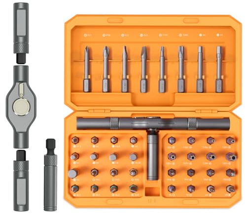 ORIA Ratsche Schraubendreher Set, 42 in 1 Magnetisches Feinmechaniker Werkzeug Set mit 40 Stk S2 Bits, Mini Reparatur Kit mit Drehbarem Ratschengriff für Laptop, PC, Elektrokleingeräte