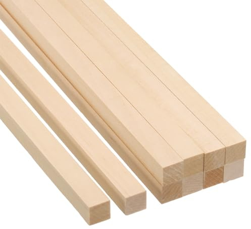 PATIKIL Bastoncini in Legno per Asta di Legno da 1/2 Pollice, 10 Pezzi di Bastoni Quadrati di Legno Non Finiti da 12 Pollici per Fai da Te e Articoli per l'Artigianato