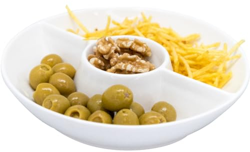 NERTHUS FIH 1338 Plato Redondo Triple de Porcelana para Snacks, Presentación Elegante de Tus Aperitivos Favoritos