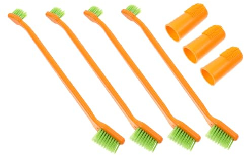 Hundezahnbürste Doppelkopf Satz für Hunde und Haustiere, Pp, 1 Satz | Orange, Trocknet Schnell und Bruchsicher, Welpen Zahnbürste für Kleine Hunde