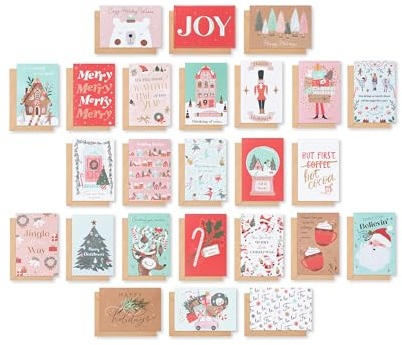 American Greetings Christmas Cards with Envelopes, Trendy Pink Pastel Designs (25-Count)