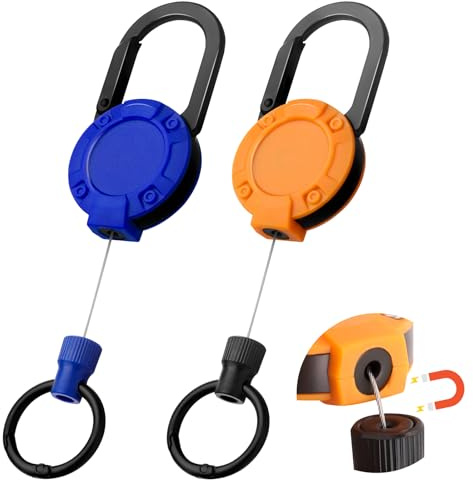 Llavero extensible, 2 piezas, llavero retráctil, tarjeta de identificación, cordón JoJo, portatarjetas de identificación extensible, extensible con cierre magnético y llavero (Azul y naranja)