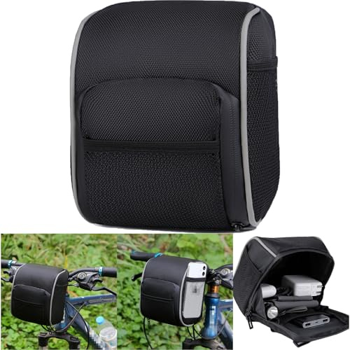 Boxonly Cycling Handlebar Bag, Waterproof Black Bike Frame Bag, Large Capacity Bike Handlebar Bag with Easy Attachment, Compact Front Storage Bag for MTB and Road Bikes, 7 x 6 / 19 x 14 cm