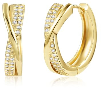 Boucle D'oreille Torsadées Femme Argent 925 Sterling Créoles Doubles Plaqué Or 14K Creoles Petit Acier Inoxydable avec Zircon Hypoallergéniques Boucle Boreille Huggie Or Bijoux Cadeaux pour Femmes