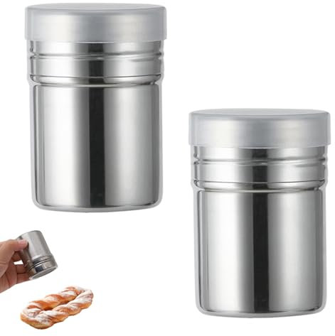 2 Stück Puderzuckerstreuer,Puderzuckermühle Streuer,Schokoladenstreuer Kakaostreuer für Cappuccino,Bagger,mit Feinmaschigem Deckel,Power Dose Zum Backen,Kochen, Zuhause