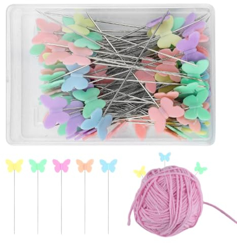 200 Stück Schmetterlingkopf Stecknadeln Nähen Nähnadeln Stecknadeln Mit Kopf Lang Mehrfarbige Stecknadeln Mit Kop, Head Pins für DIY, Schmetterling Blume Kopf Pins für DIY Nähen Handwerk Basteln