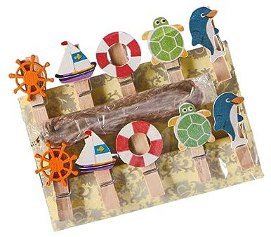 Cabilock 10 Kleiner Delfin Holzklammern mit Jutekordel Fotoklammern für Karten und Bilder für Fotoaufhänger Dekorativ und Robust