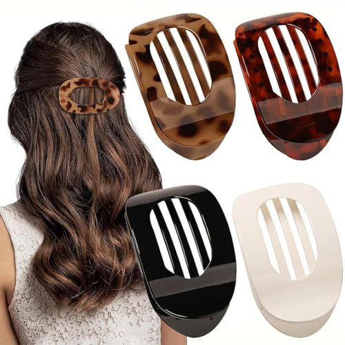 OHREN Lot de 4 Grandes Pinces à Cheveux Matte pour Femme, Tenue Solide, Design Courbé, Pince Plate Cheveux, Pinces Latérales, Pour Cheveux Fins et Épais