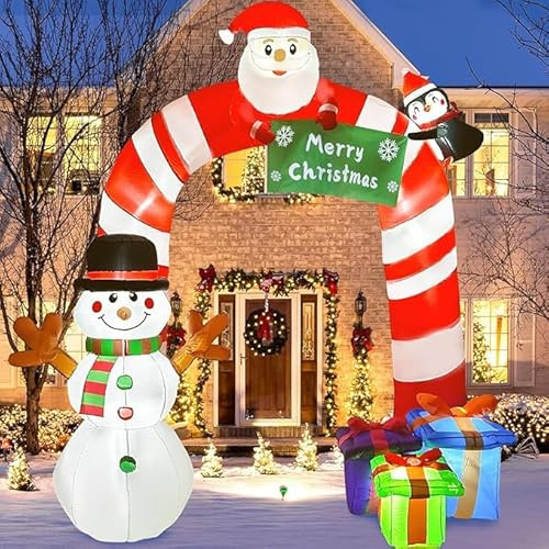 GUDELAK 244 cm, arco natalizio gonfiabile, decorazione natalizia per esterni, Babbo Natale e pupazzo di neve, gonfiabile, con luci a LED, decorazione natalizia, gonfiabile, con regali di Natale per