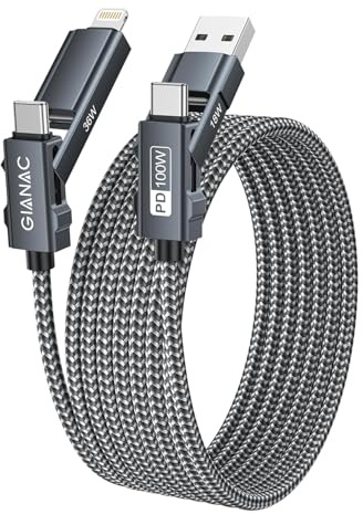 GIANAC Multi USB Kabel 1M,Universal Ladekabel Mehrfach Anschlüsse | USB C auf UBS C/Lightning/USB A,USB C Schnellladekabel mit für iPhone 17 16 15 14 Pro/MacBook/iPad/Samsung Galaxy S23 S22 S21