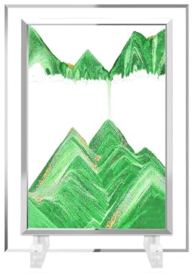 AzureLeap - Quadro in sabbia mobile 3D, paesaggio marino profondo, vetro quadrato, sabbia in movimento con cornice fluida per la decorazione rilassante da scrivania, ufficio o casa (17,8 cm - Verde)