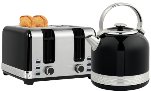 HOMCOM Wasserkocher Toaster Set Edelstahl 2200 W 1,7L Wasserkocher | UK Strix-Thermostat, Kesselausgussfilter, 4 Scheiben Toaster, 7 Bräunungsstufen, Aufwärmen, Auftauen, Krümelfach